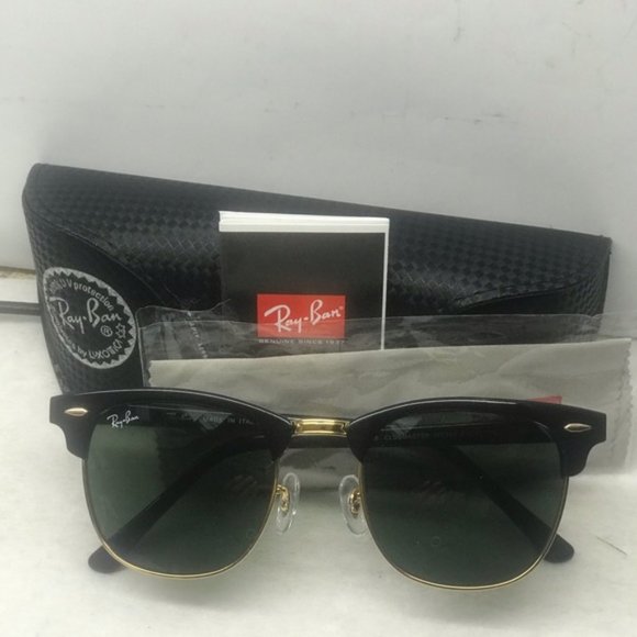 BNIB Ray ban 3016 Unisex style Club master Black/Gold/Green lenses sunglass - Picture 2 of 8